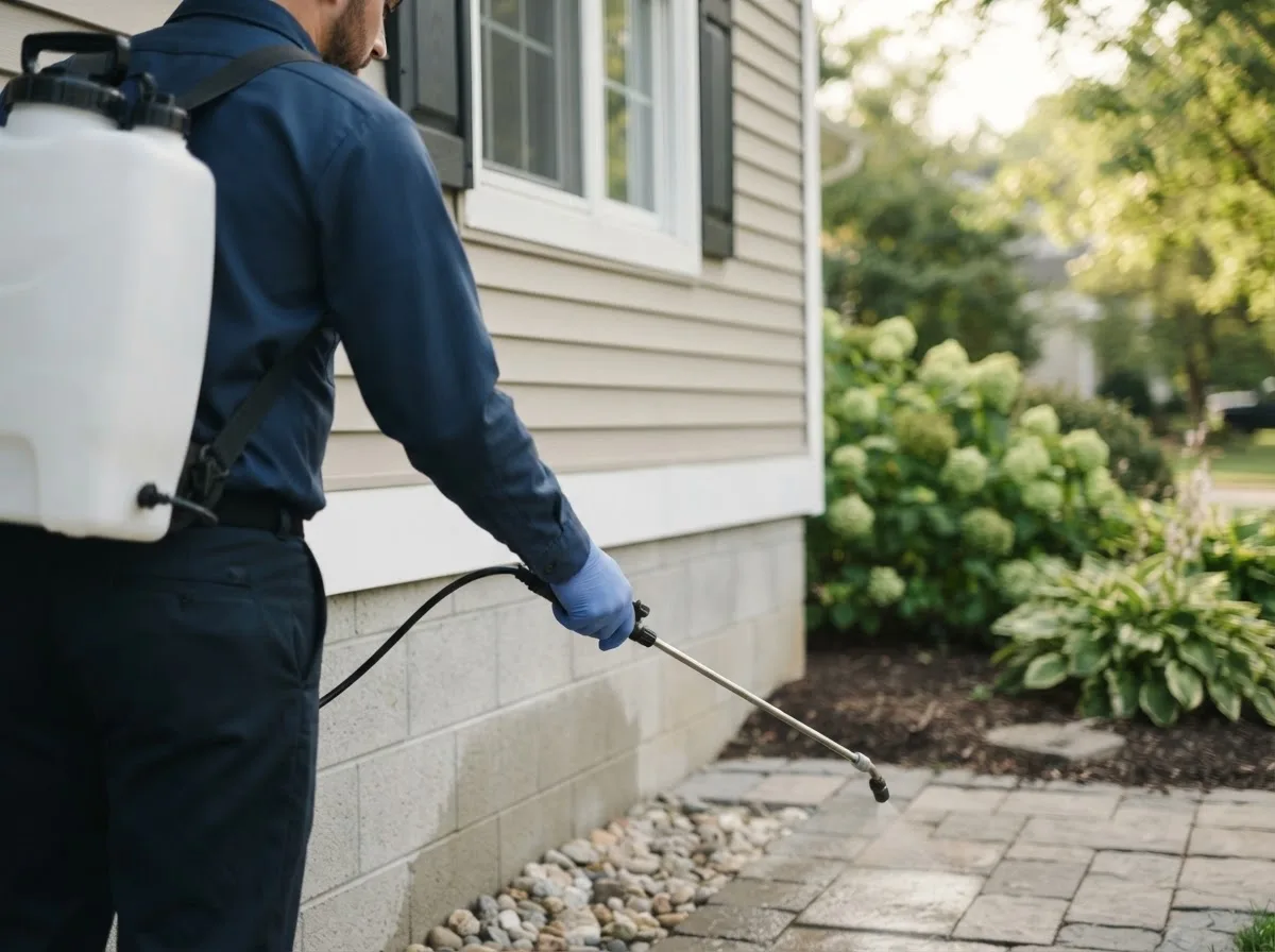 Pest control technician inspecting a home in Montgomery, MN